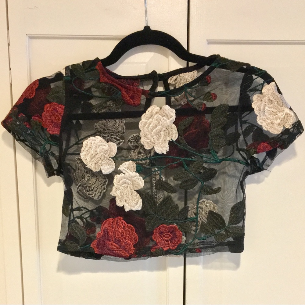 Mesh Embroidered Crop Top